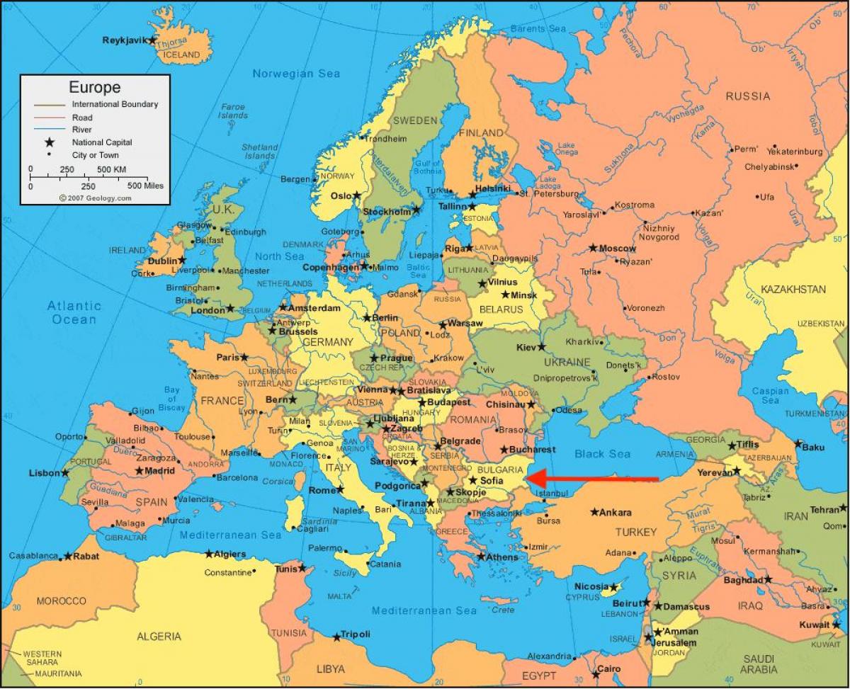 Ubicación de Bulgaria en el mapa de Europa del Este