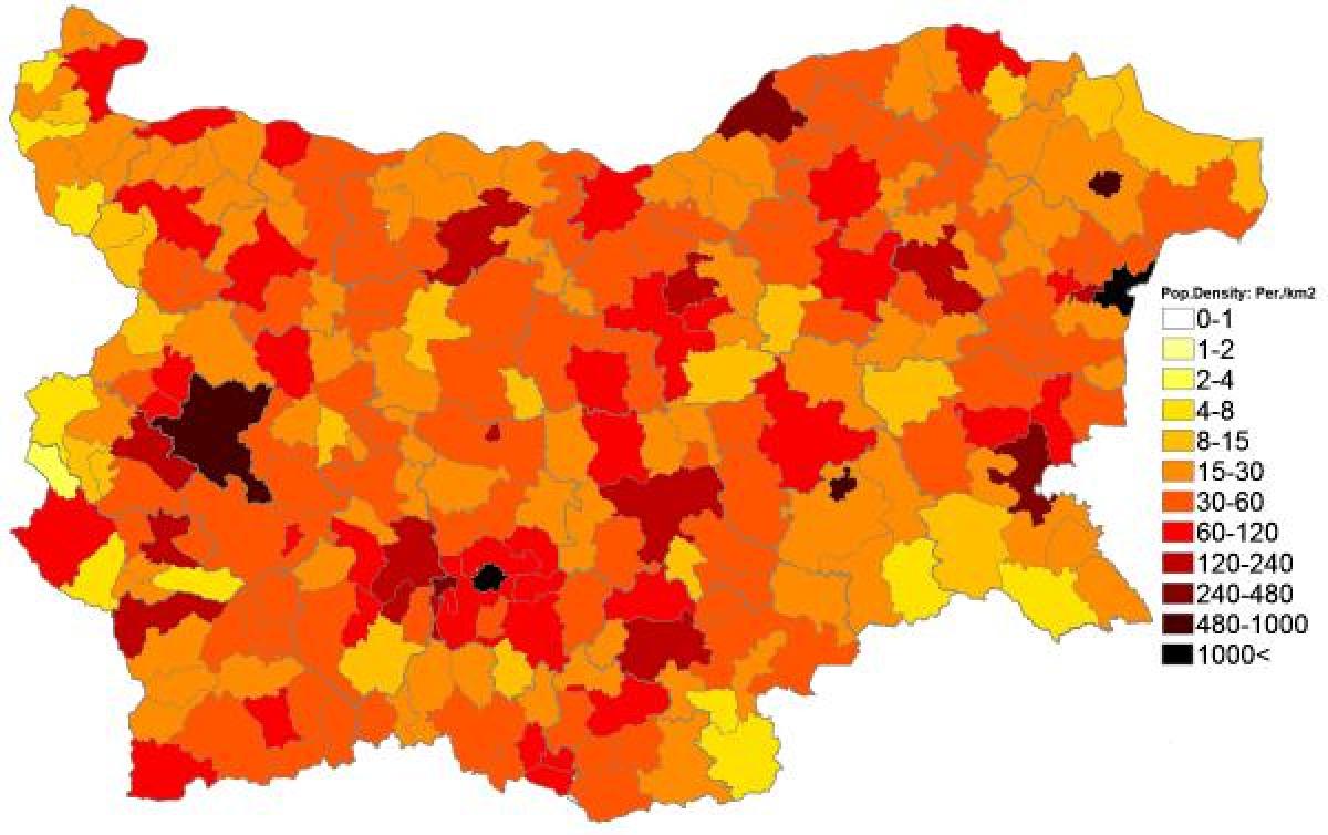 Mapa de densidad de Bulgaria