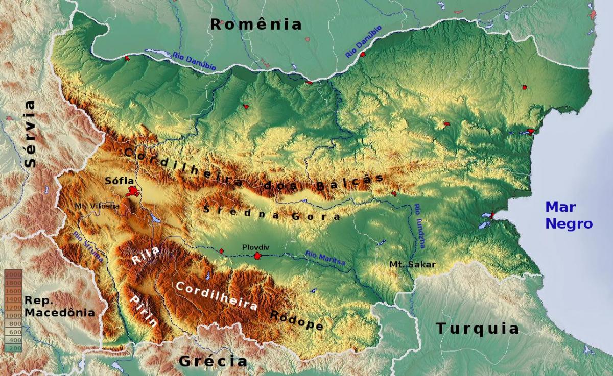 Mapa topográfico de Bulgaria